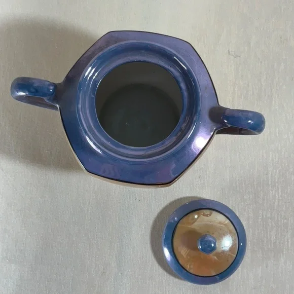 1950’s Japanese Lustreware Set, Sugar Bowl Creamer, 2 Divided Plates, 2 Tea Cups